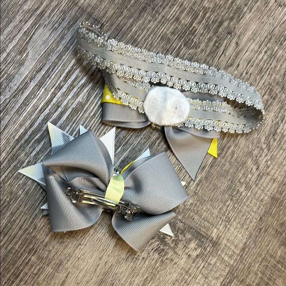 Big and little sister set of Yellow and Gray Decorative Hair Accessories owl